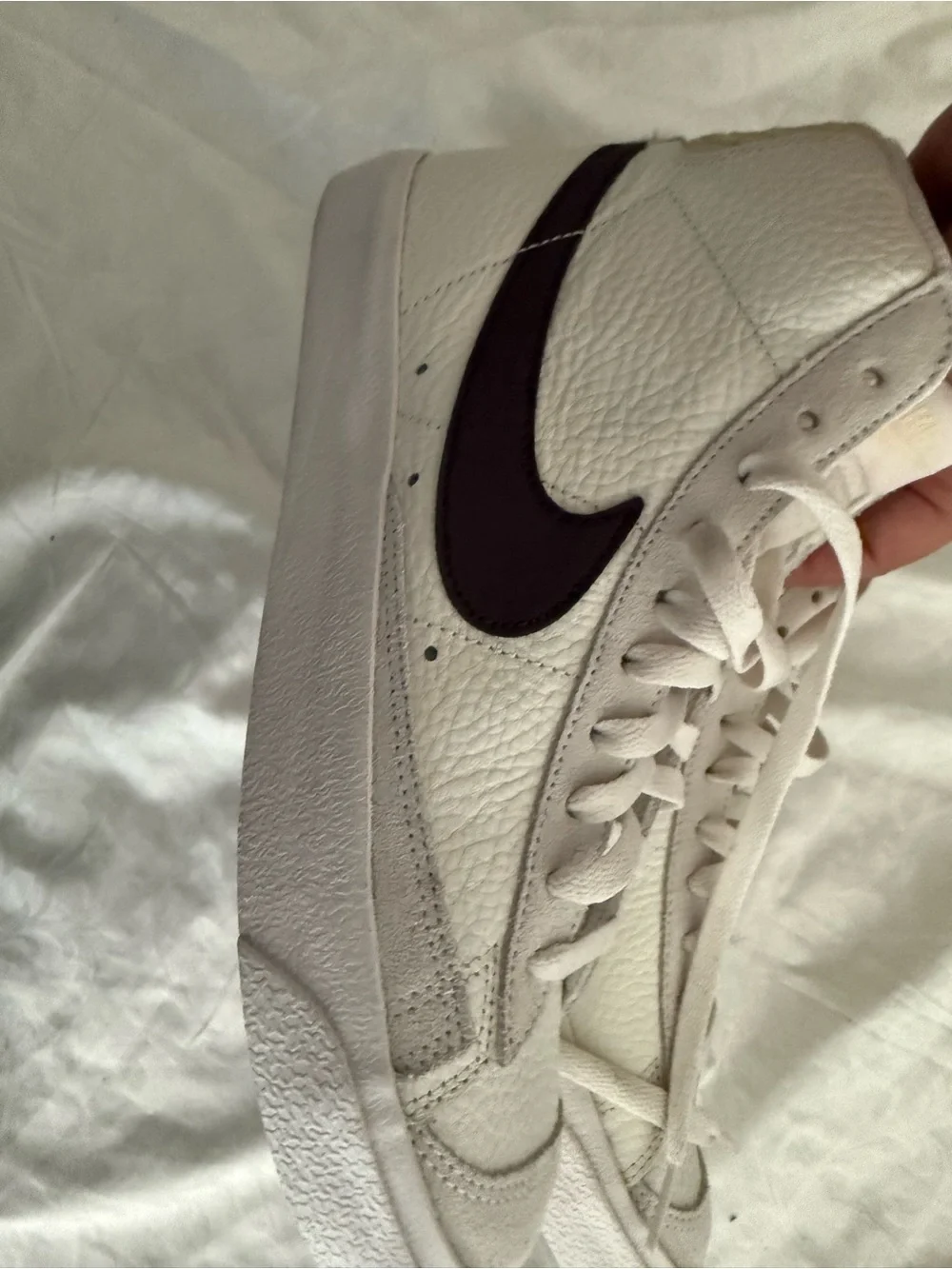 Nike Women’s Mid-Top Sneakers in White with Olive & Burgundy Swooshes